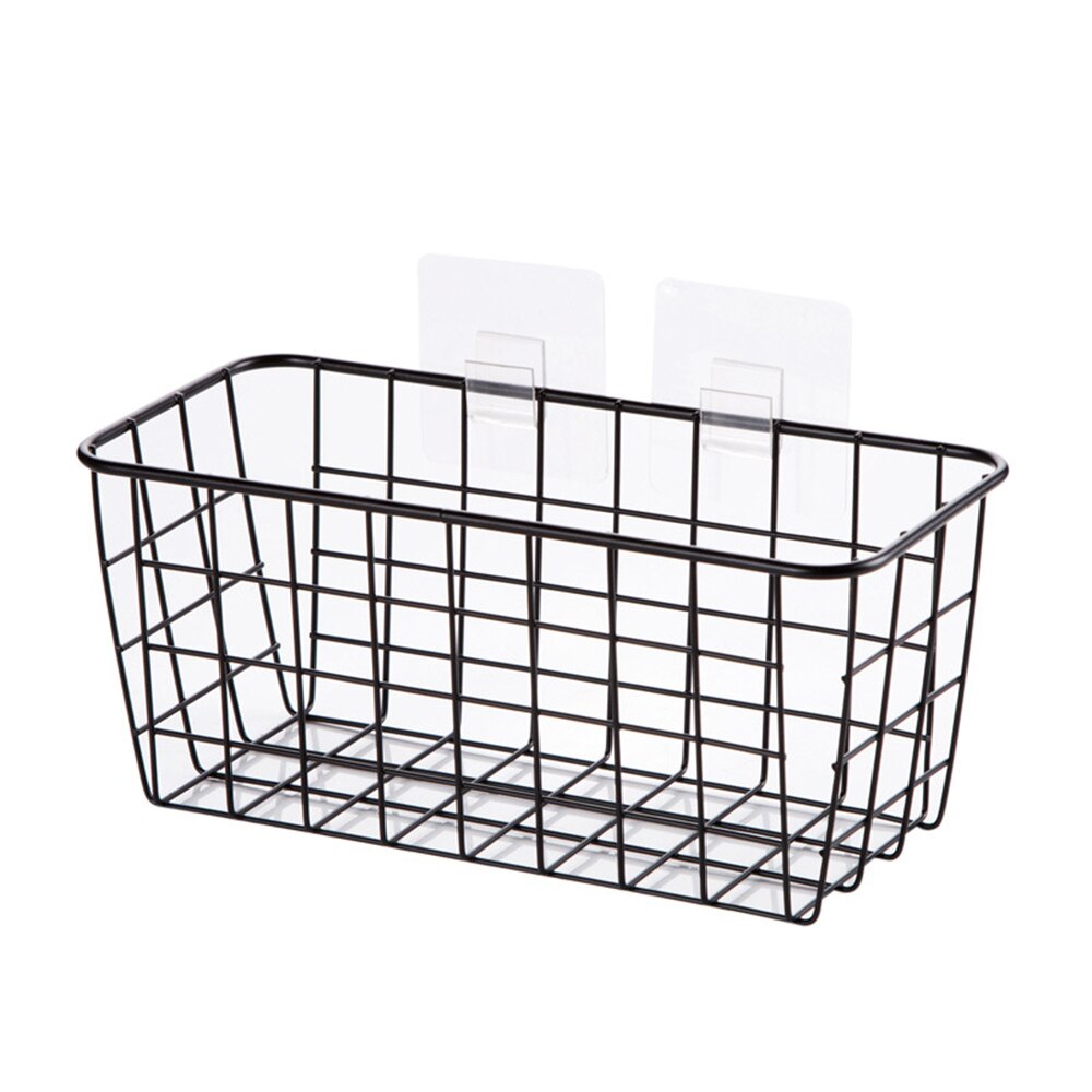 Vægmonteret jernnet kurvestativ diverse opbevaringsholdere netboks sømløs pasta hængende metalhylde container home organizer: Sort
