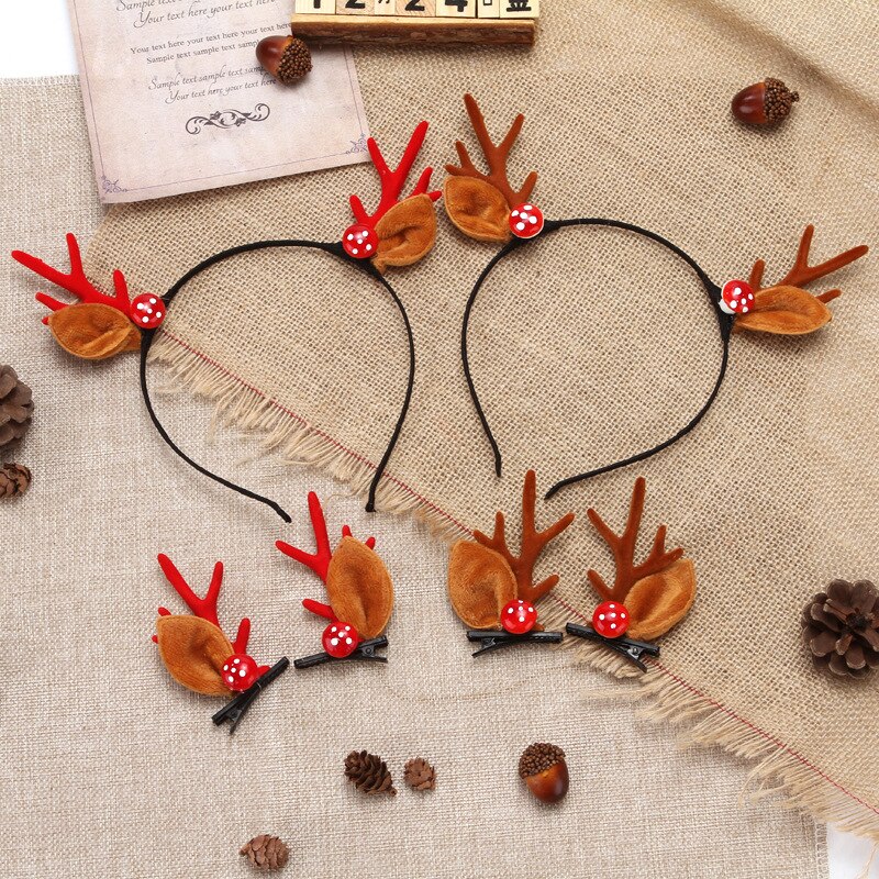 Diadema con cuernos de alce para niña y mujer, adornos navideños para el hogar, horquillas de de año , accesorios para el cabello