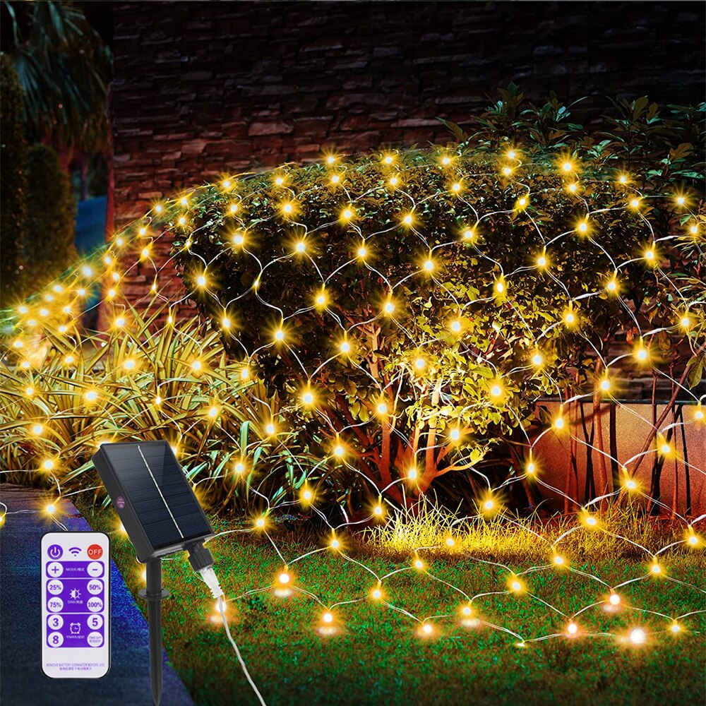 Solar- LED Netz Gittergewebe Licht Schnur 3x2M 192leds draussen Garten Lichter für Weihnachten Partei Terrasse lwan Gebühr Beleuchtung Dekor Lampe