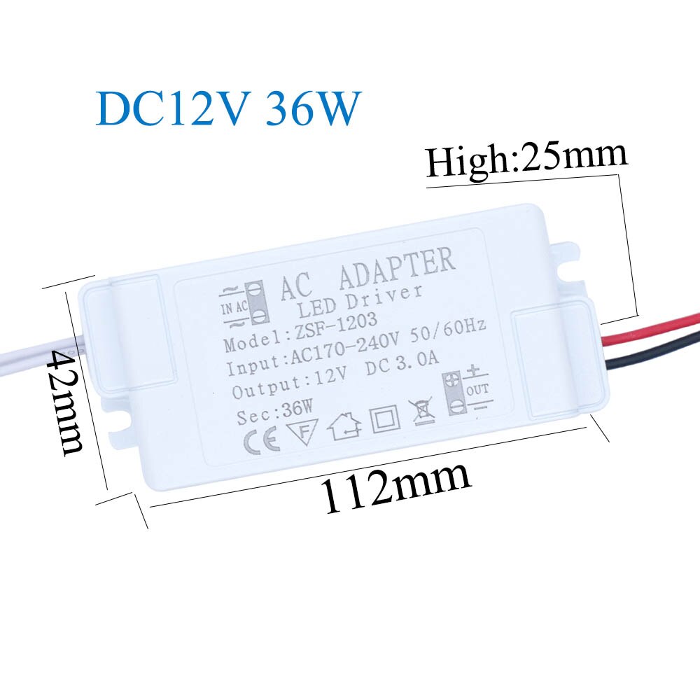 12V Voeding Met Case Led Driver Transformator 6W 12W 18W 24W 36W 48W 60W Led Voeding AC220V Voor Driver Led Strip: New 12V 3A 36W
