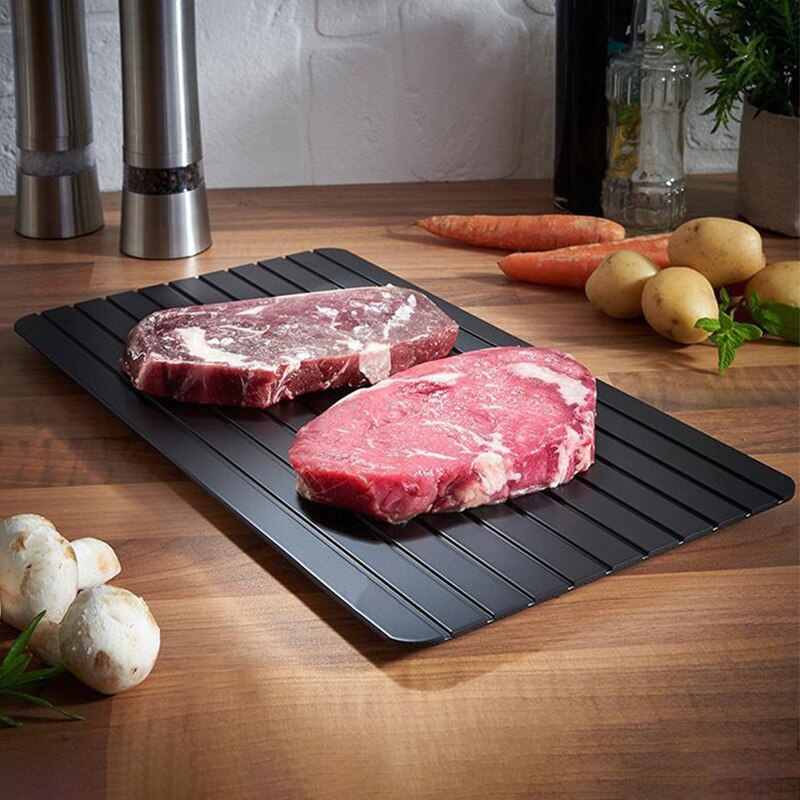 Placa de descongelación rápida portátil de aluminio, bandeja para descongelar carne fresca y saludable, utensilios para comida, herramientas de cocina, 1 unidad