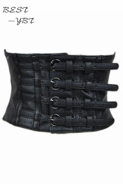 Nueva mujer faux cuero cinturón pin up retro elástico cinturón de cintura ancha para mujeres negro faux cuero cinturón corsé parte superior