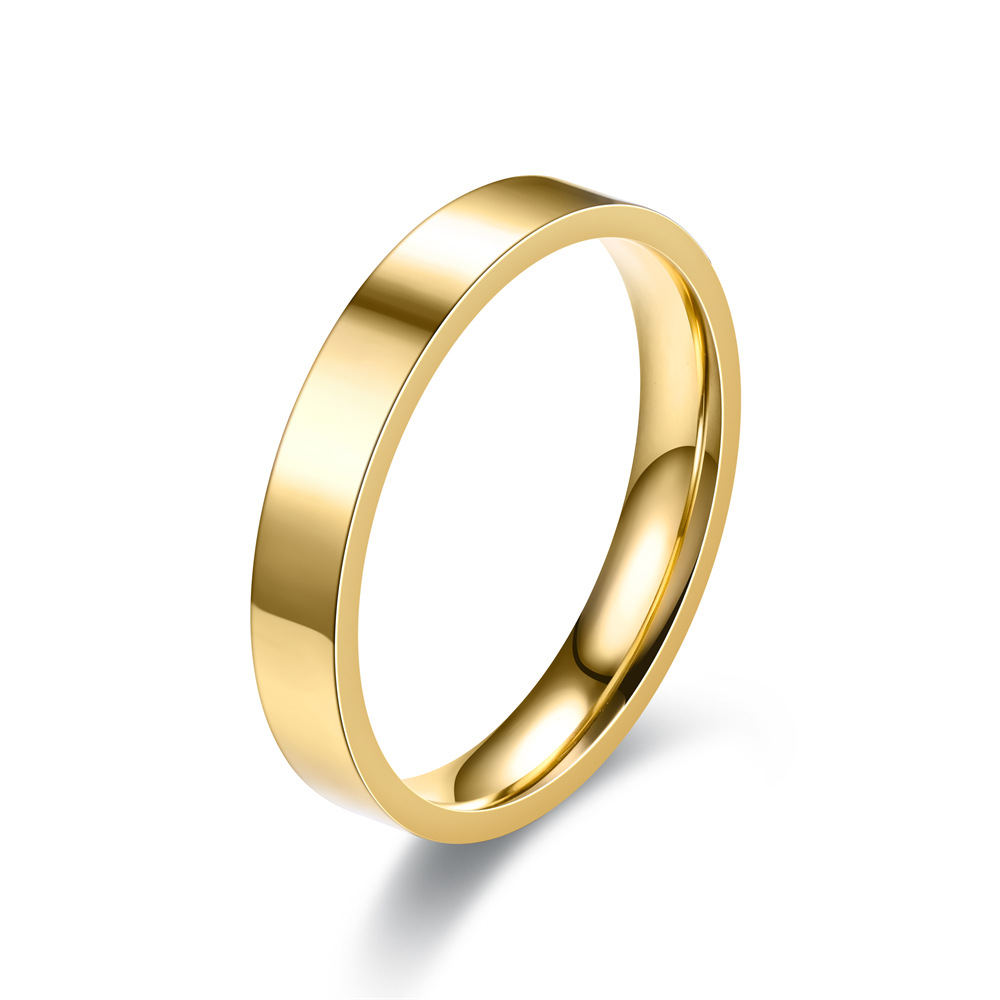 Anillos planos sencillos de acero inoxidable de 4mm, japonesa coreana, anillos de dedo de acero de titanio brillante para joyería juvenil, niño y niña: Menos de 4 / Oro