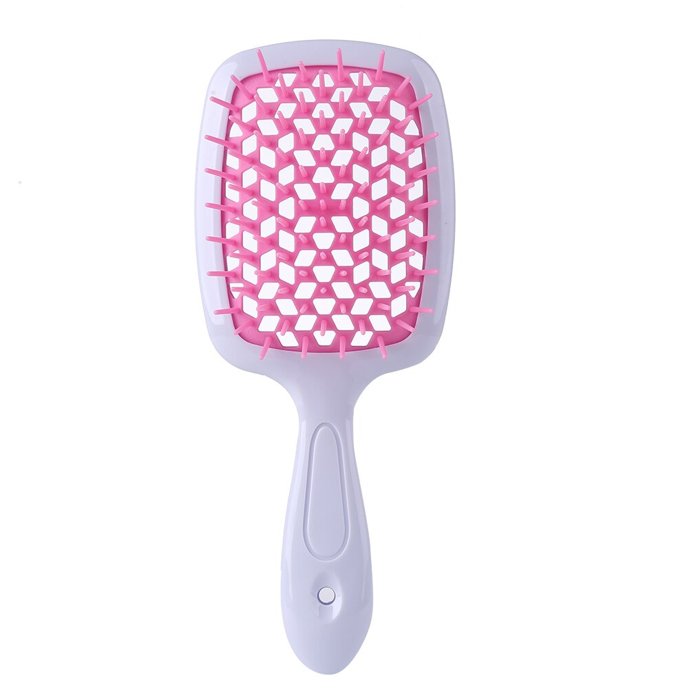 Cepillo de pelo enredado para niña, peines de pelo de dientes anchos, placa grande, masaje del cuero cabelludo, ahuecamiento, herramienta transparente para salón en casa: White Pink