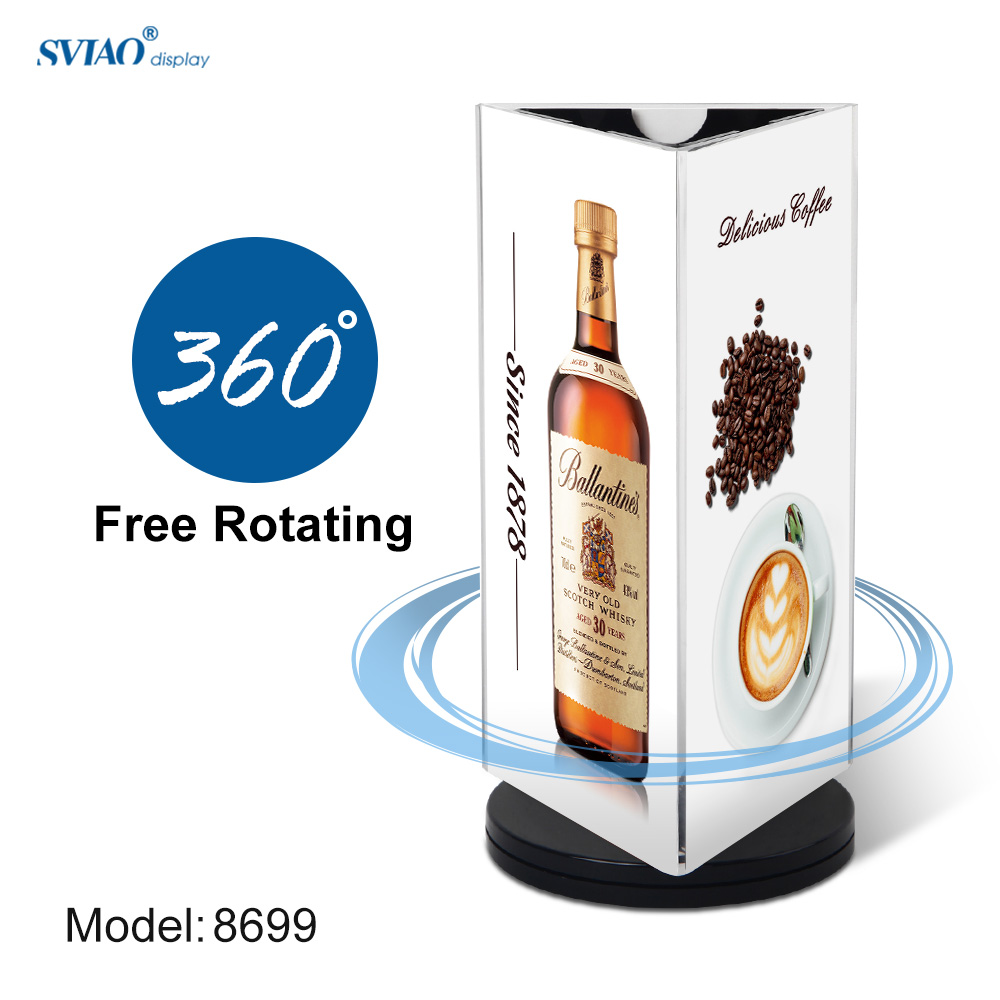 360 ° Revolving Acryl 3-Side Display Stand Restaurant Cafe Menu Poster Presentatie Board