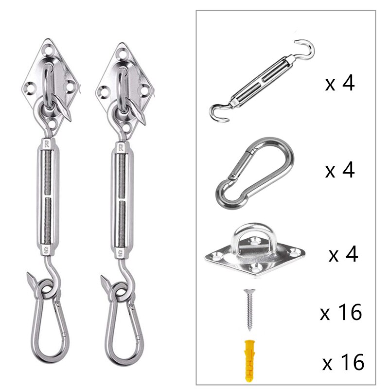 44Pcs/Set Stainless Steel M6 Sunshade Sail Accessories Hanging Hardware Kit Turnbuckle Eye Carabiner