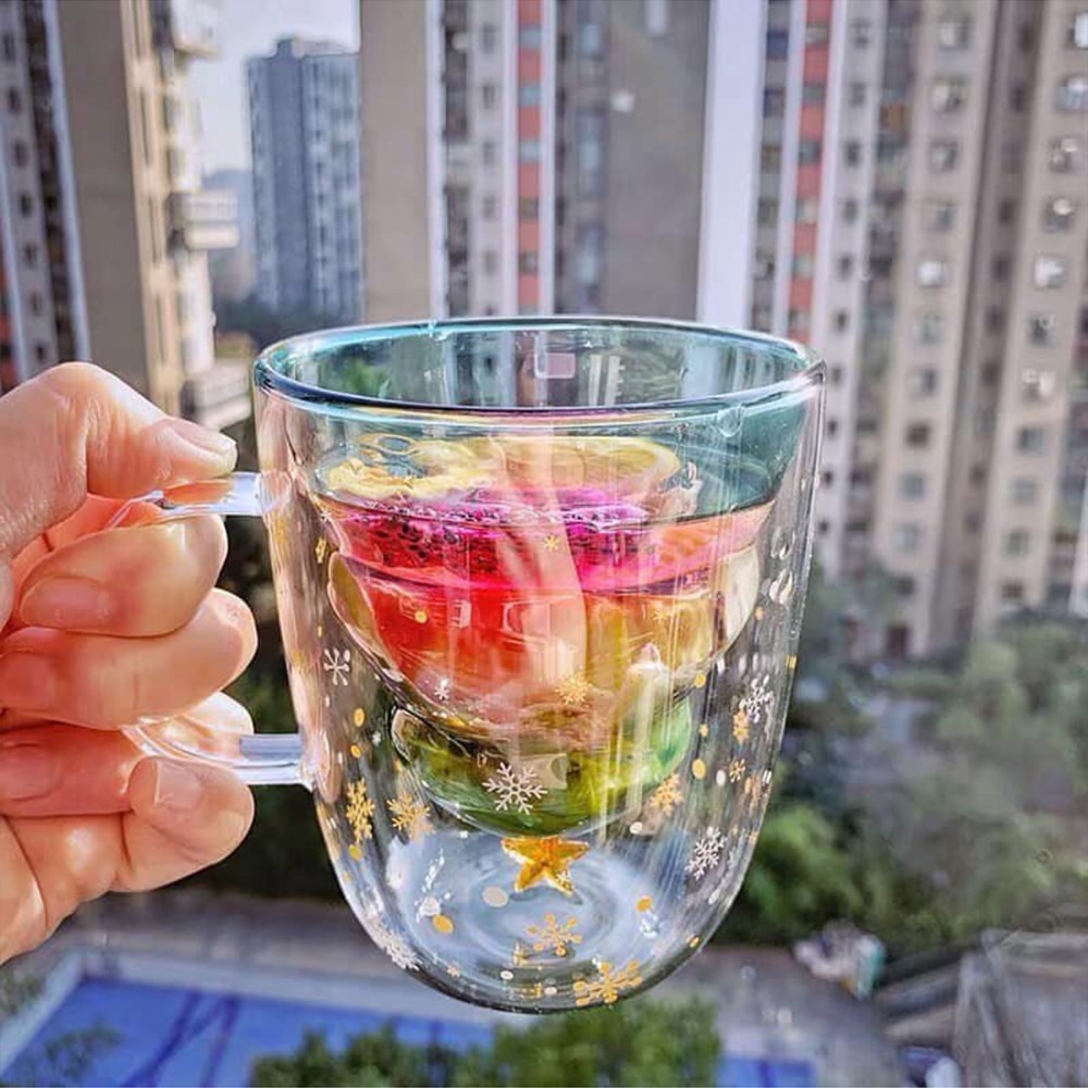 300 ML Kreative Weihnachten Baum Glas Tasse Wärme-beständig Doppel Zauberstab Glas Tasse Kaffee Becher mit Deckel Nette Weihnachten für Mädchen