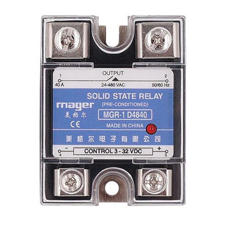 Smart home power accessoires Mager 40A SSR, input 3-32VDC Output 24-480VAC Eenfase Solid State Relais SSR MGR-1 D4840 40A