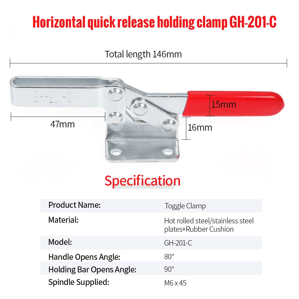 Hand Tool Toggle Clamp GH-201-C Antislip Red Horizontal Clamp GH-201-C Quick Release Tool