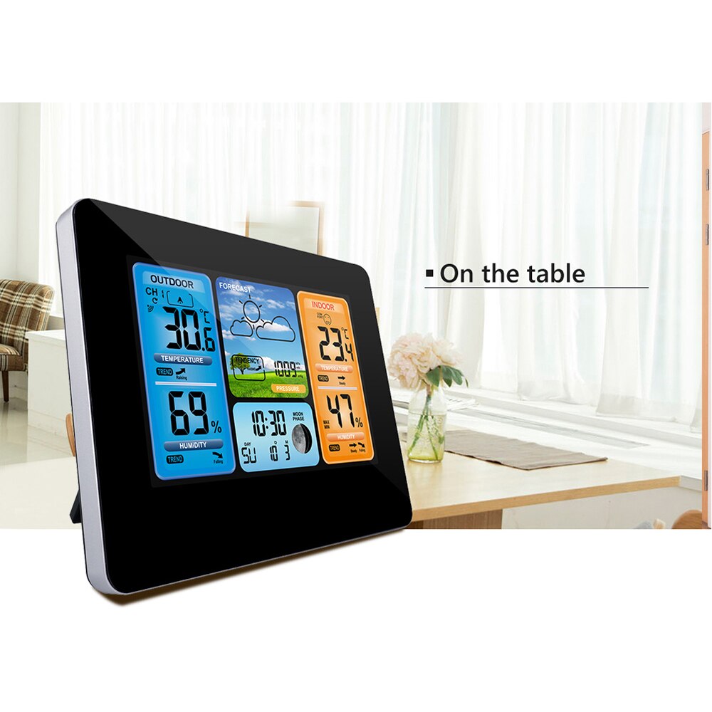 Digital LCD Alarm Clock Weather Station Wifi Indoor Outdoor Temperature Humidity Pressure Wind Weather Forecast Clock