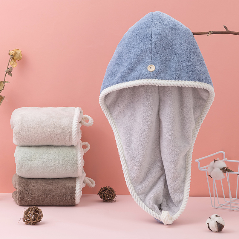 Hair Towel Thick Dry Hat Microfiber Turban For Lady Women Quick Drying Bathing Cap Set Towels Cotton Polyester Soft Shower Cap