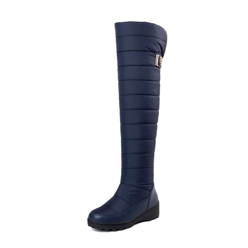 ASUMER grande taille 35-44 bottes de neige femmes garder au bottes d'hiver bout rond plate-forme genou bottes hautes femme chaussures: Bleu / 4
