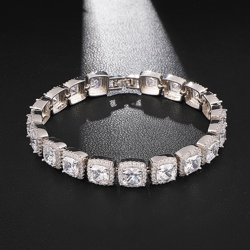 Hip Hop 10Mm Bling Zirconia Iced Out Armband Ketting Geometrische Vierkante Aaa Cz Steen Tennis Ketting Voor Mannen vrouwen Sieraden