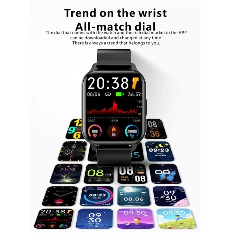 Smart Horloge Mannen 1.7Inch Full Touch Bloeddruk Smartwatch Vrouwen Horloge Temperatuur IP68 Waterdichte Klok Sport Fitness Tracker
