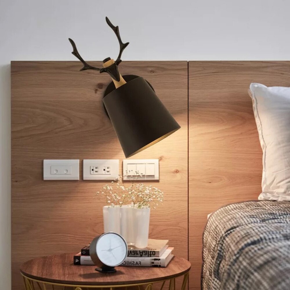 nordisch Moderne Hirsch Geweih LED Zauberstab Licht Massivholz Schwarz Weiß E27 eisen Ebene Zauberstab Lampe Hause Leuchten für Schlafzimmer Foyer