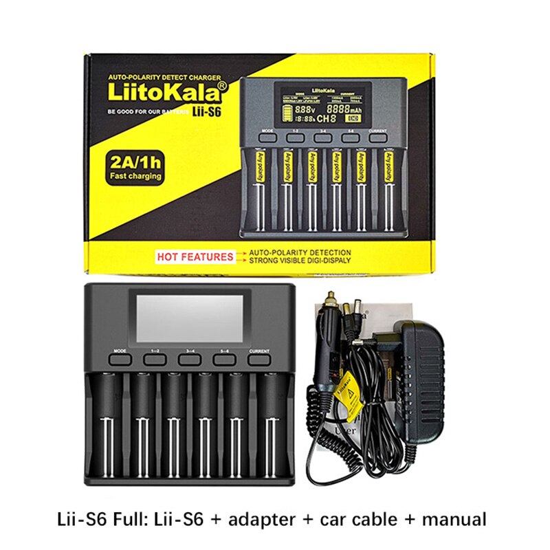 LiitoKala Lii-PD4 Lii-S8 Lii500s Lii600 battery Charger for 18650 26650 21700 18350 AA AAA 3.7V/3.2V/1.2V/ lithium NiMH battery: Lii-S6 Charger / EU