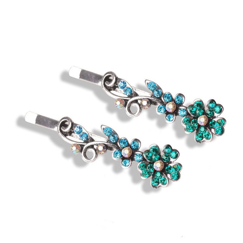Morkopela Girls Flower Hairpin Pairs Rhinestone Hair Clip Jewelry For Women Party Banquet Hair Pins Accessories: flower-blue