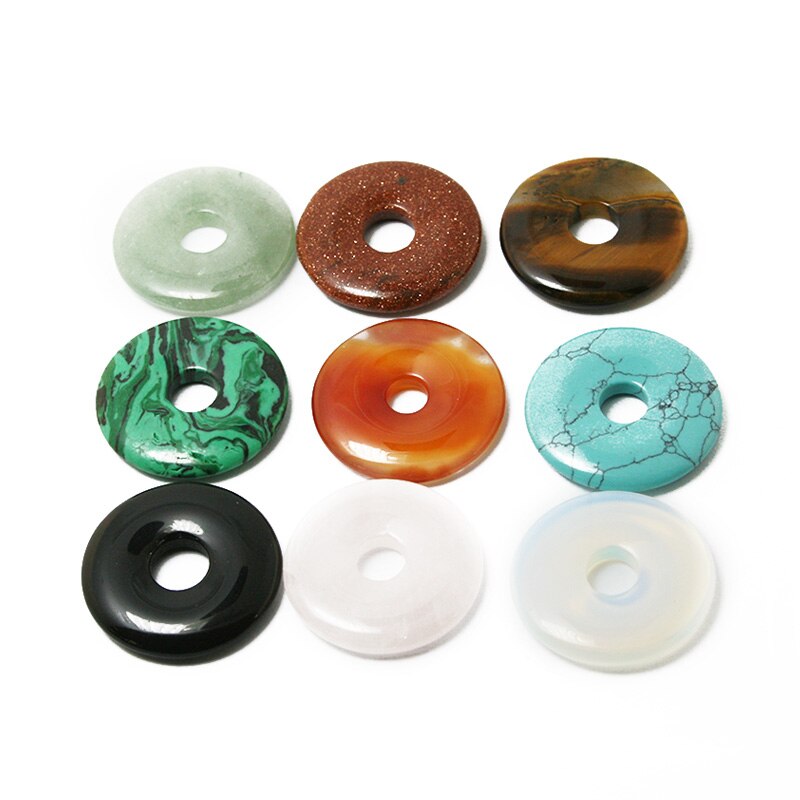 Top 30mm Natural Stone Pendant Circle Round Disk Beads Hole 8mm 1pcs Charms For DIY Summer Choker Stone Necklace Jewelry