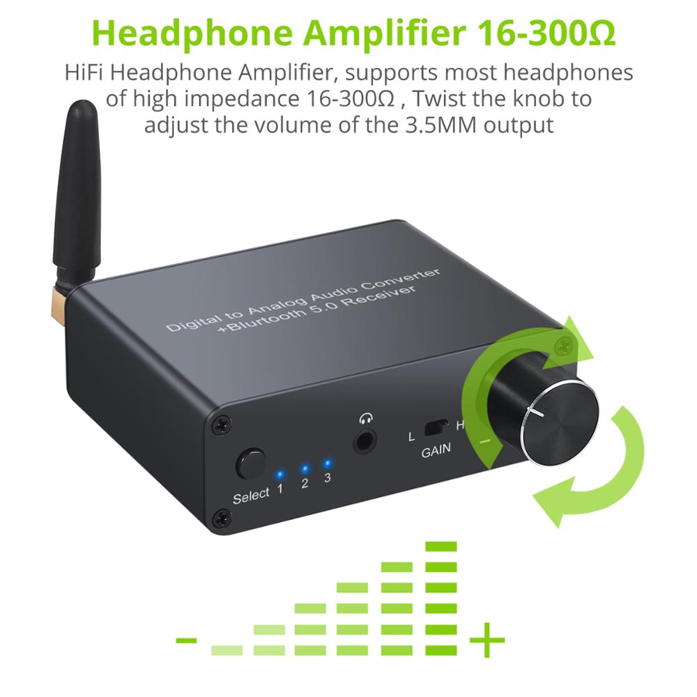 192Khz Digitaal Naar Analoog Converter Bluetooth-Compatibel Dac Met Hoofdtelefoon Versterker Volume Controle Optische Coaxiale Rca 3.5mm