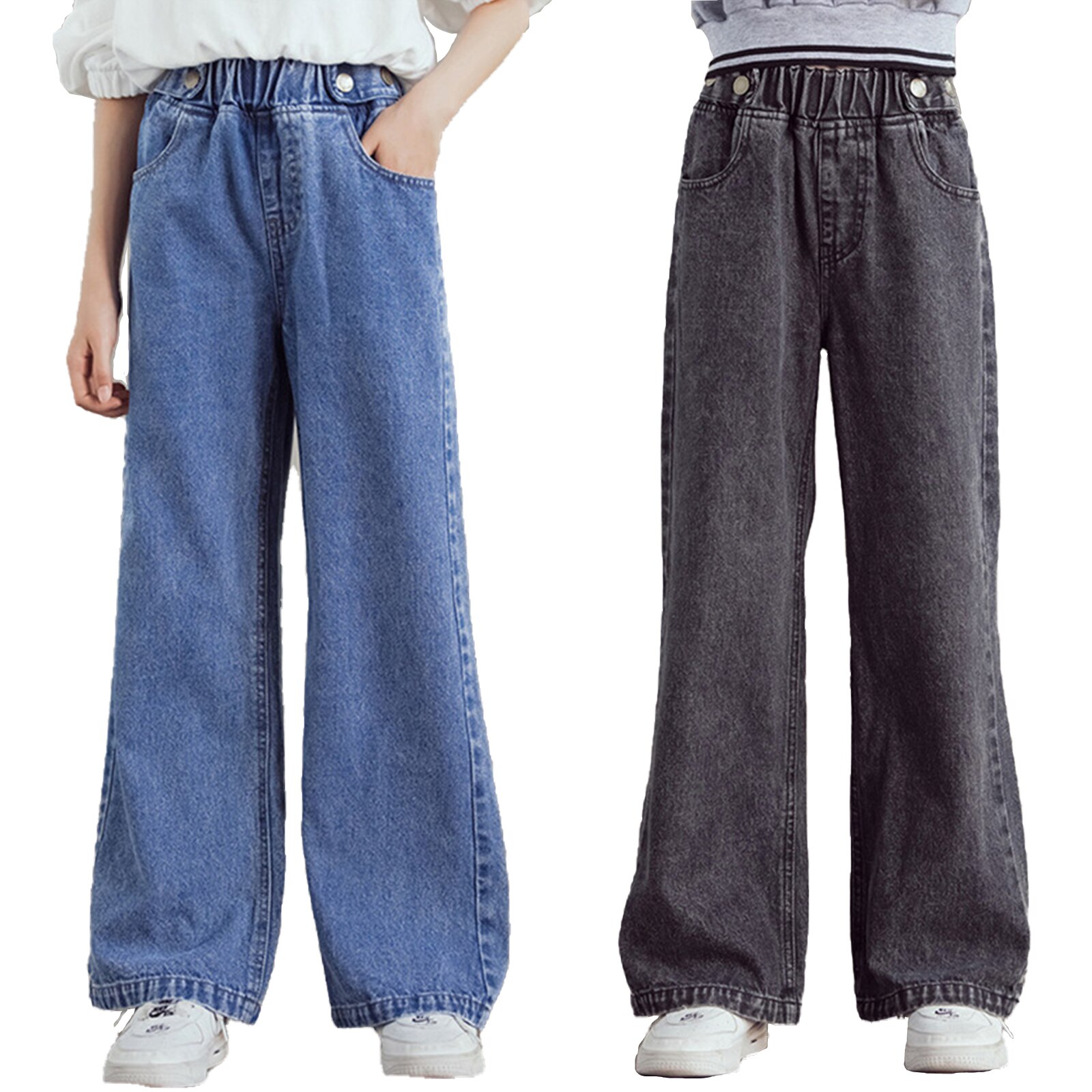 Pantalones vaqueros informales para niña adolescente, pantalón holgado de pierna ancha para niño, 5, 6, 8, 10, 12 y 13 años, primavera y otoño
