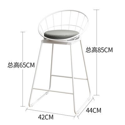 High gold bar stool wrought iron bar stool chair simple dining chair modern Nordic iron leisure chair bar chair: 65cm white