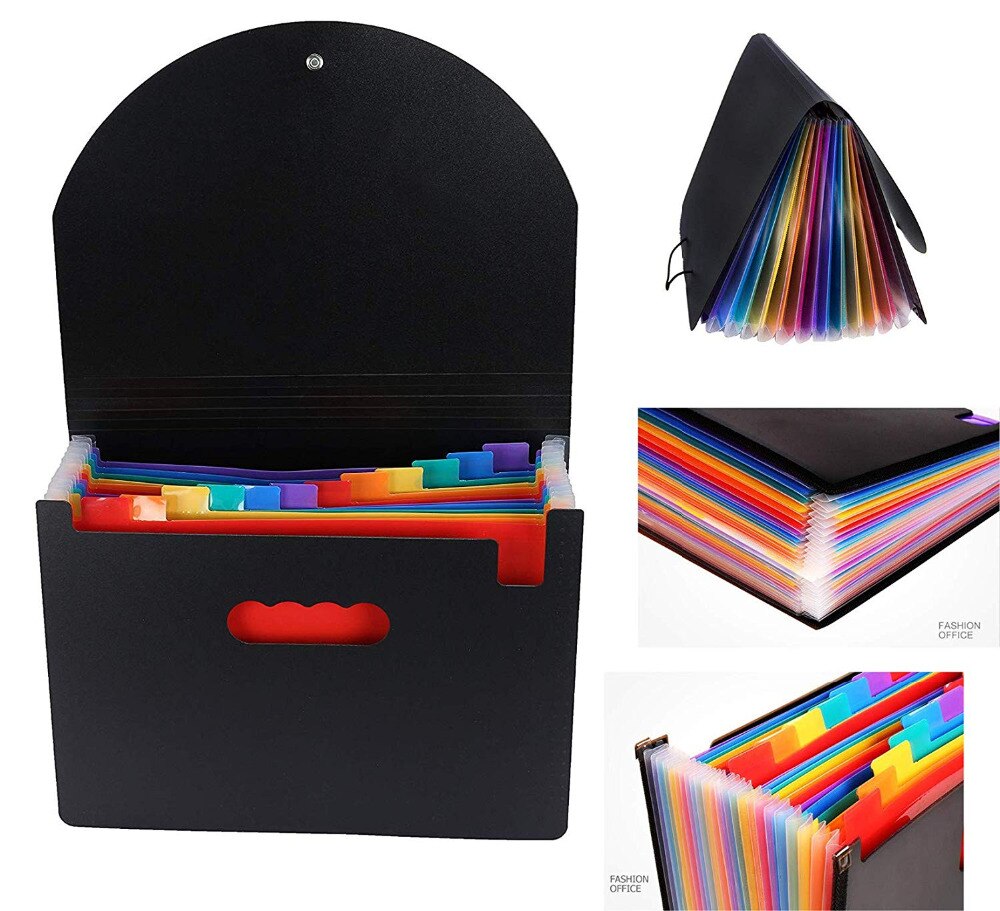 A4 Letter Size Expanding A4 for File Holder Office Supplies Plastic Rainbows Organizer Portable Documents Holder Desk Storage