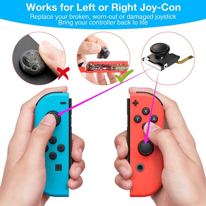 (4 Pack) 3D Analoge Stick Reparatie Kit Voor Nintendo Switch Vreugde Con Met Metalen Gespen/Schroevendraaier/Thumbstick Grips
