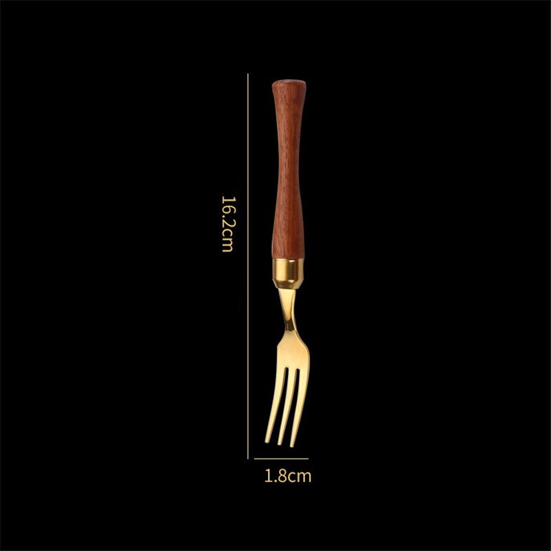 1 Pc Houten Handvat Roestvrij Staal Bestek Westerse Servies Servies Lepels Theelepels Vork Messen Thuis Keukengerei: Gold Small Fork
