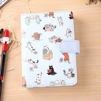 Cute Kawaii Cat Stationery Leather Notebook Japanese Style Color Page Notebook Bullet Diary Agenda Planner Filofax Notepad: Blue 50k