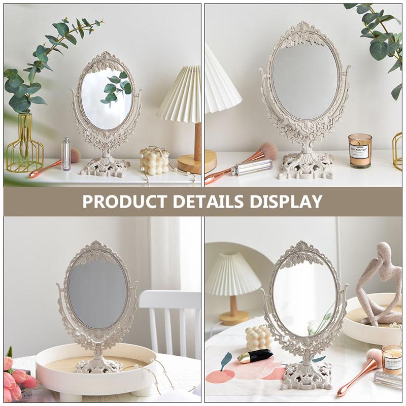 1pc Desktop Makeup Mirror Retro Style Relief Girl Makeup Mirror Desktop Mirror