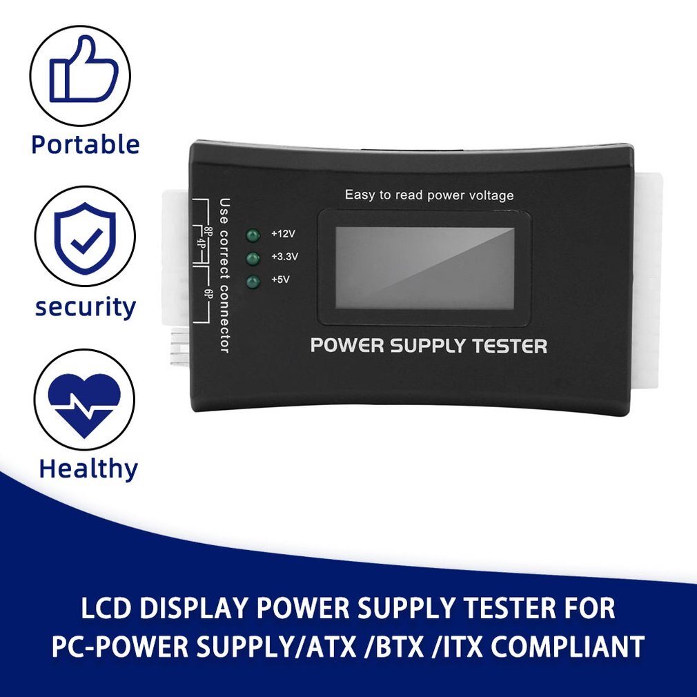 Verificador da fonte de alimentação do sd para pc-fonte de alimentação/atx/btx/itx complacente display lcd sata hdd tester 20/24 pinos profissional