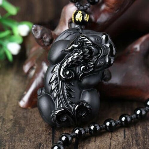Pi Yao Natuurlijke Obsidiaan Steen Amulet Handgemaakte Hangers Dier Standbeeld Ketting Hanger