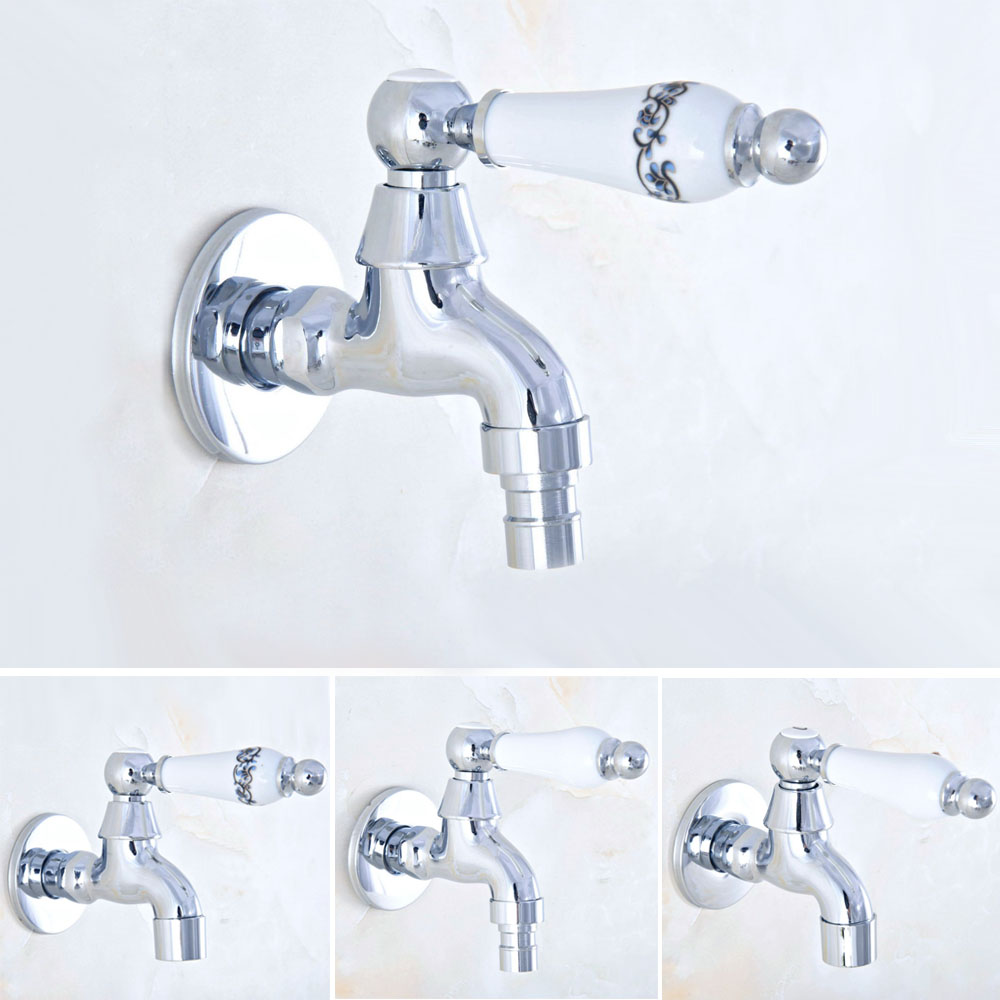 Ceramic Handle Mop Pool Faucet / Laundry Sink Cold Water Tap and Washing Machine Faucet /Garden Water Tap Polished Chrome Nav155