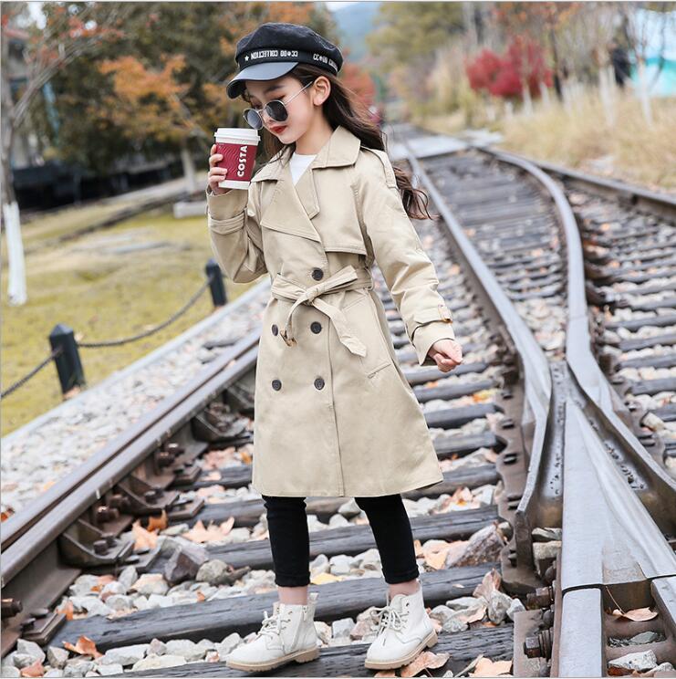 Teen Trench Coat Spring Girl Long Coats High-grade Kids Trench Coat Cotton Double-breasted Kids Jacket 6 8 10 12 Year