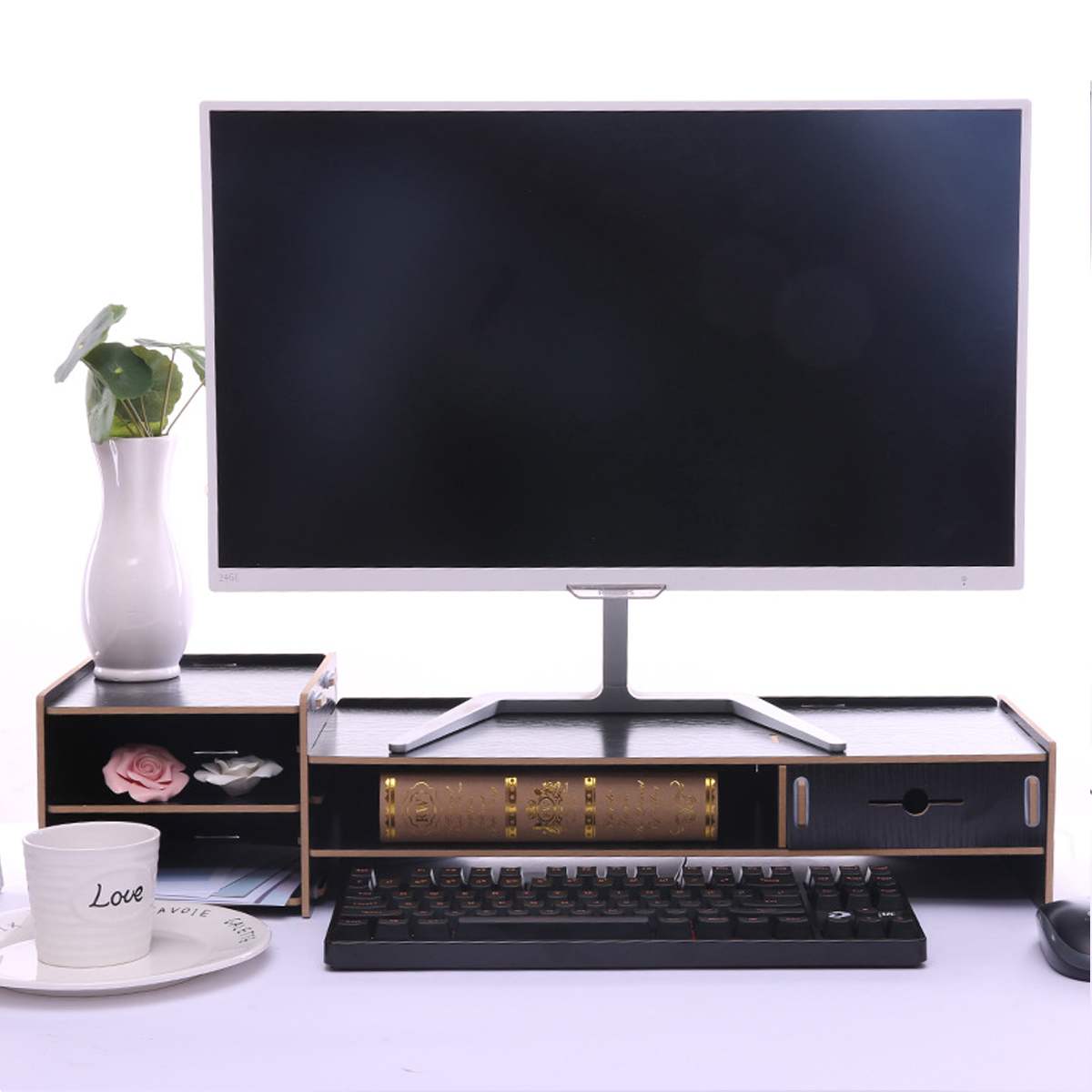 Multi-function Desktop Monitor Stand Neck Protection Computer Screen Riser Wood Shelf Plinth Strong Laptop Stand Desk Holder