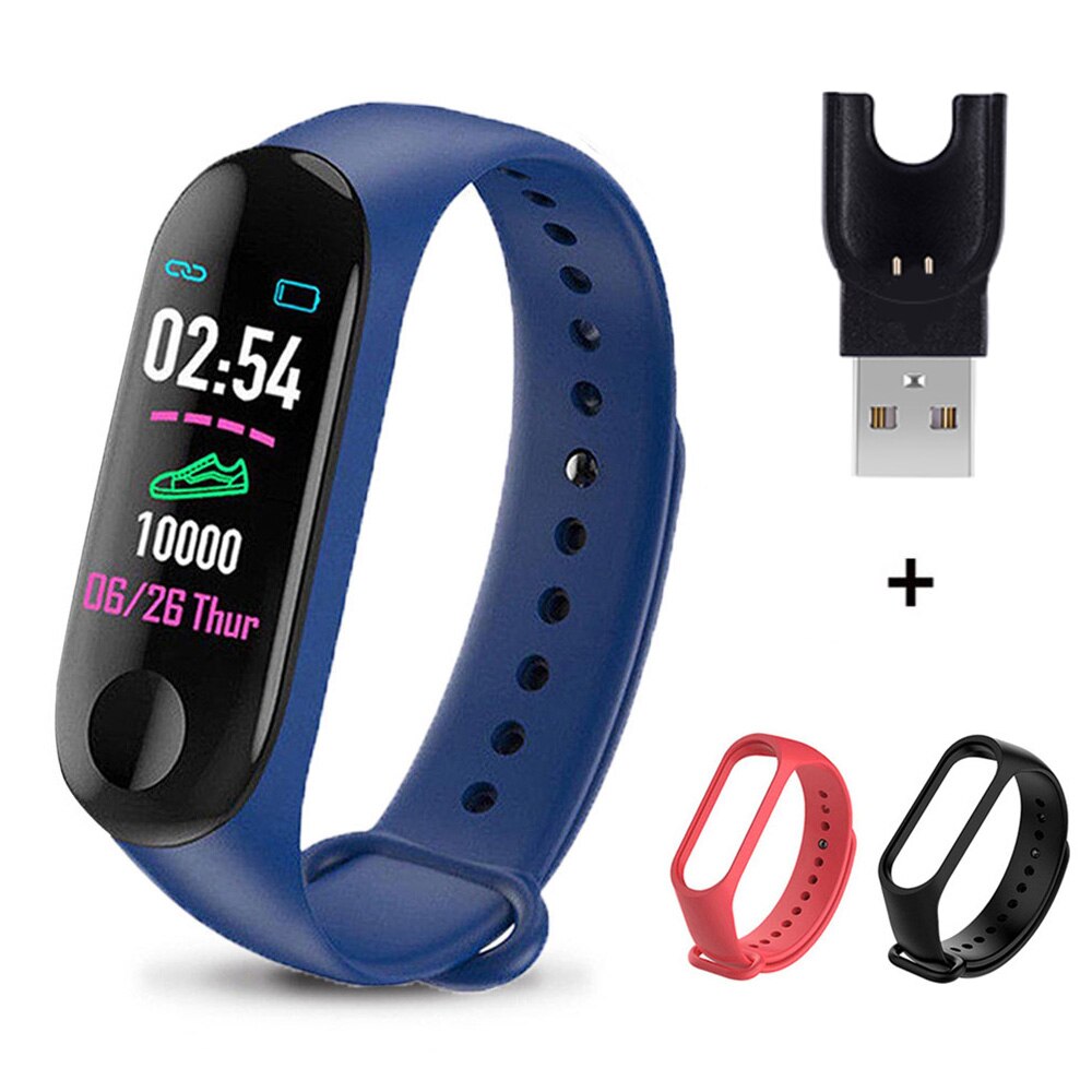 M3 Plus Smart Band Bluetooth Smart Watch Fitness Tracker Smart Bracelet Health Sleep Blood Pressure Heart Rate Monitor Wristband: Blue Red Black