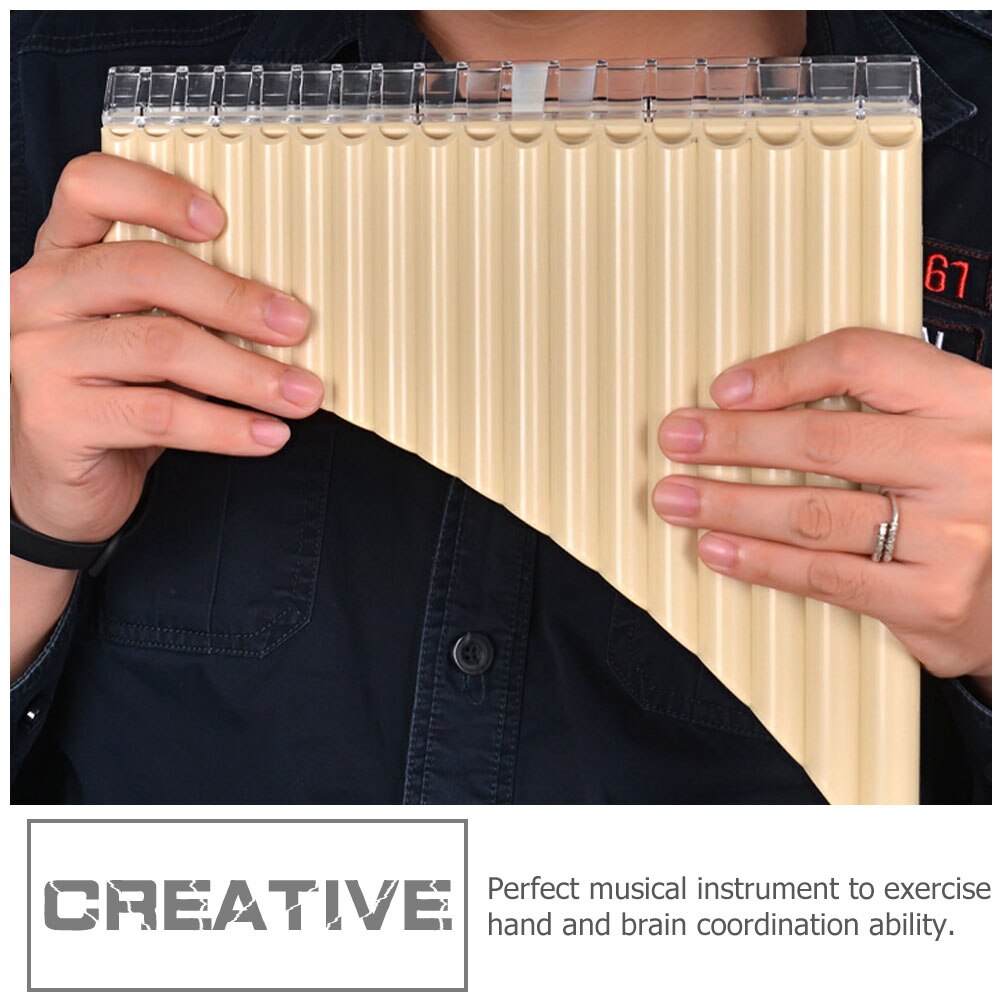 1 Set Portable 18-pipe Pan Flute Panpipe for Beginners (Beige)