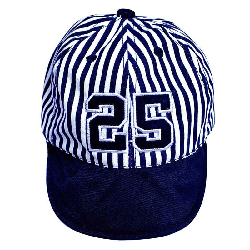 Schattige Baby Hoed Gestreepte Nummer Borduren Baby Jongen Meisje Baseball Cap Zomer Katoen Kinderen Zonneklep Caps: Blue Striped