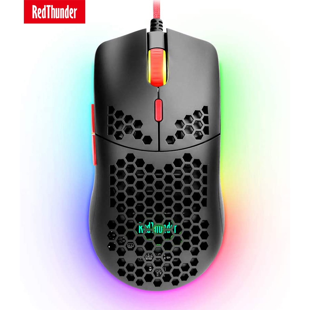 RedThunder M6 Lightweight Gaming Mouse Ultralight Cable RGB Light Programmable 7 Buttons Pixart 3325 12000 DPI for PC Xbox Game