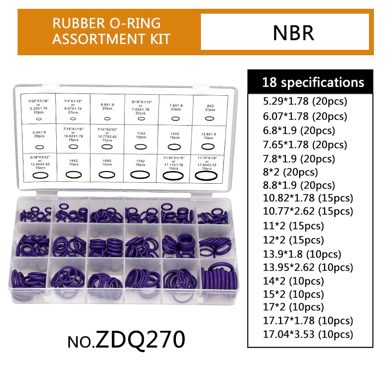 Nbr Rubber Spare Afdichting O-Ringen Paars Groen Pakking Assortiment Set Vervanging Afdichting Kits 18 Maten Beschikbaar 270 Stks/set