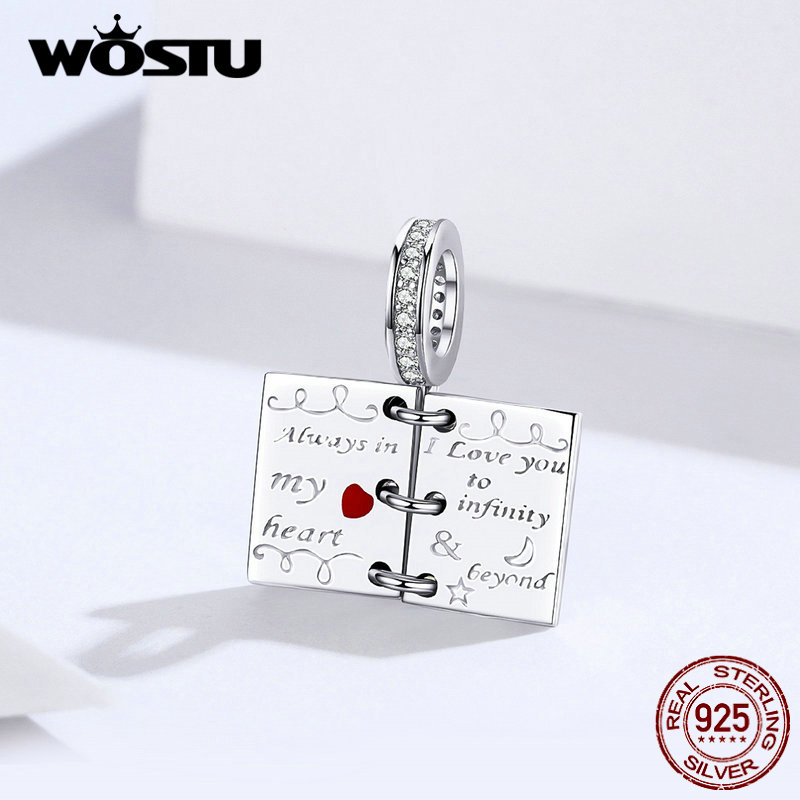 WOSTU Note Book Charms 100% 925 Sterling Silver Beads Fit Original Bracelet Pendant DIY Necklace For Women Jewelry