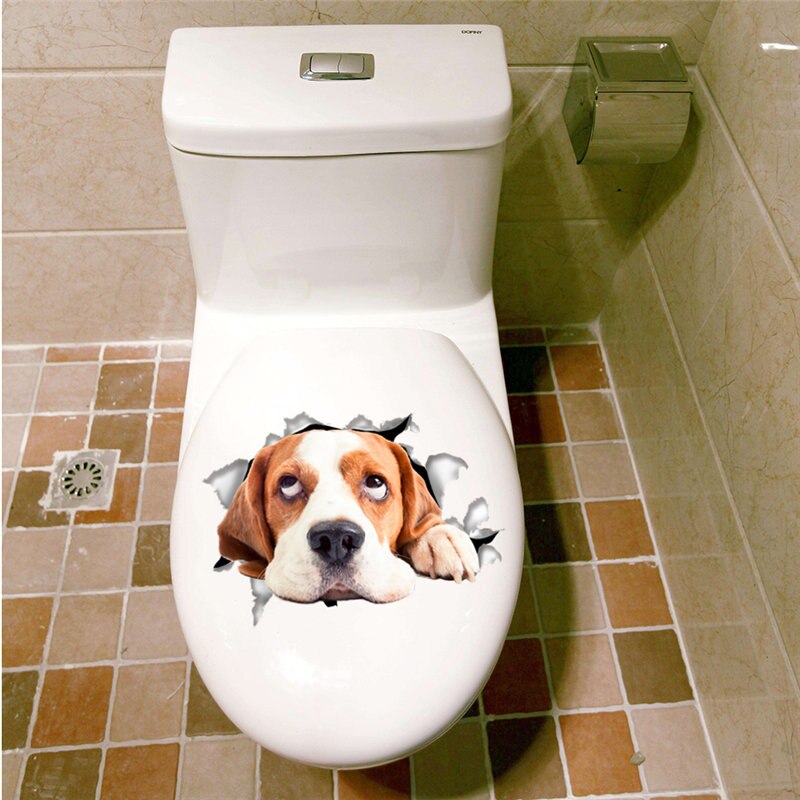Nette Katze Hund Wc Aufkleber Dekoration Diy Lustige Karikatur Ebene Wc Wandbild Kunst lebendig 3d Kätzchen Welpen Safari Pvc Zauberstab Aufkleber