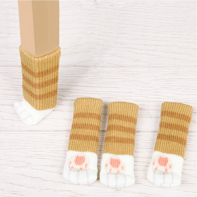 Calcetines antideslizantes para patas de gato, protectores para patas de Silla, para muebles, decoración del hogar de dibujos animados, 4 Uds.