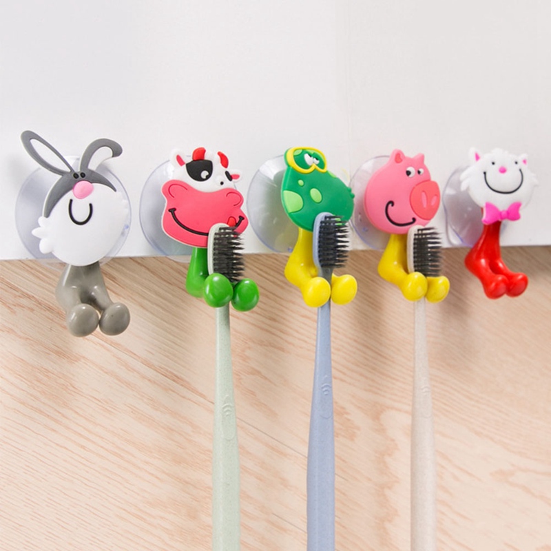 1 Piece Baby Care Toothbrush Holder Cute Cartoon Animal Shape Holder Sucker Suction Hooks Set Hanging Baby Toothbrush Holders