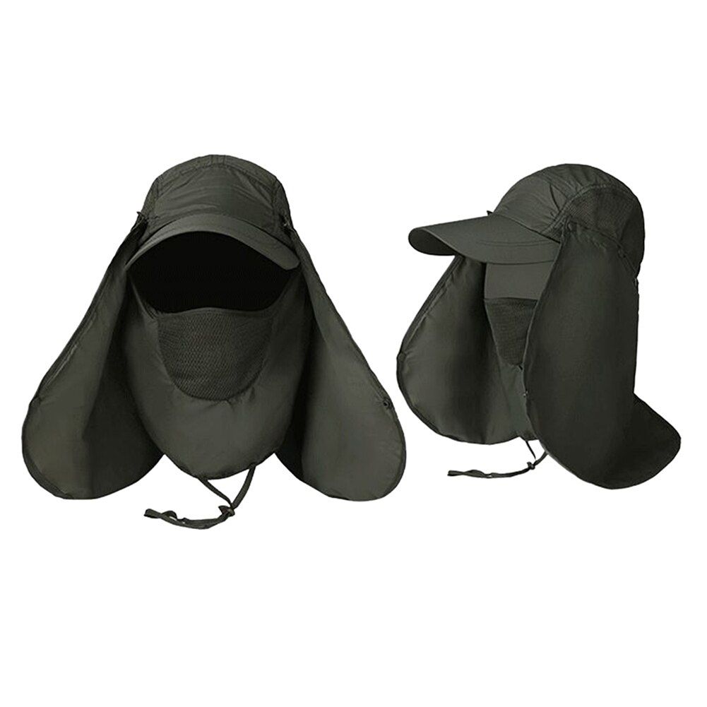 Wide Brim Hat Zip Tie Removable Mesh Face Mask Windproof Sun Protection Hiking Cycling Fishing Climbing Accessories: ArmyGreen