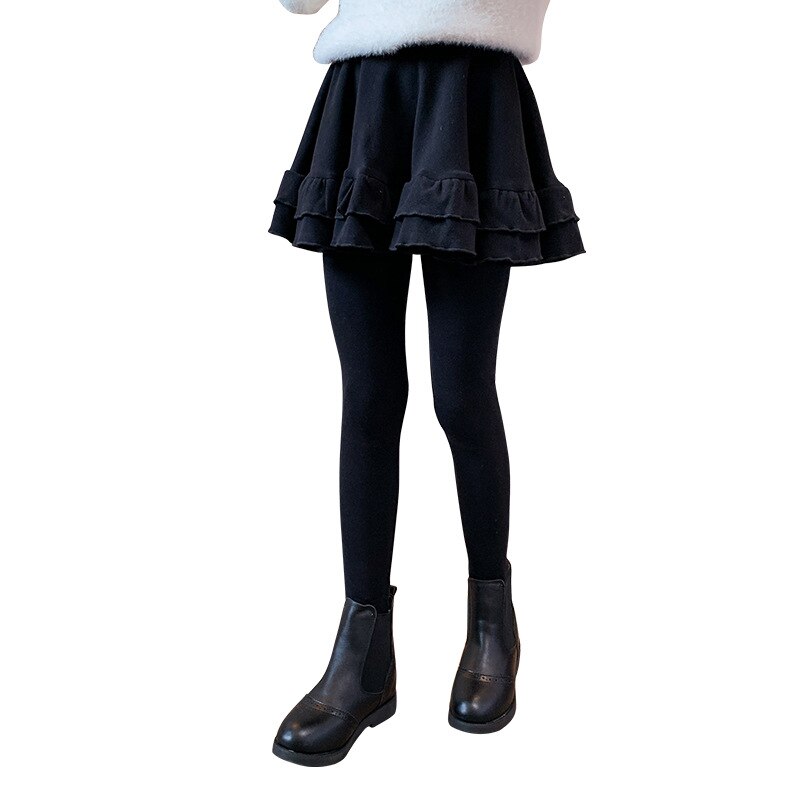 Meisje Pantskirt Zachte Elastische Taille Katoen Kids Winter Dikke Leggings Balck Grey Meisjes Nep Twee Stukken Rok Skinny Broek 4-13Yrs