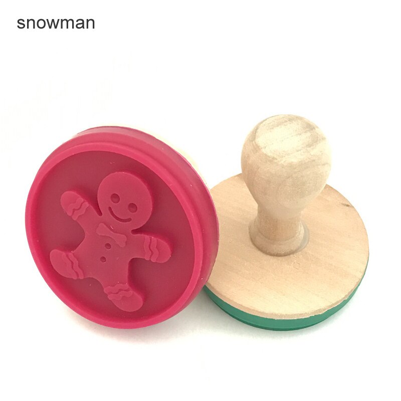 Houten Handvat Cutter Gemaakt Prints Mallen DIY Gebak Cake Cookie Seal Mallen Siliconen Cookie Stamp Bakvormen Keuken Eetkamer Bar: snowman