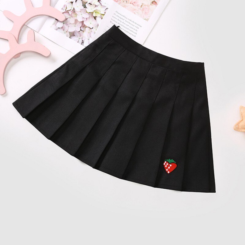 Baby Girl Skirt Summer Cute Baby Girl Strawberry Pattern Pleated Skirt Casual Toddler Sundress 0-5T: Black / 3T