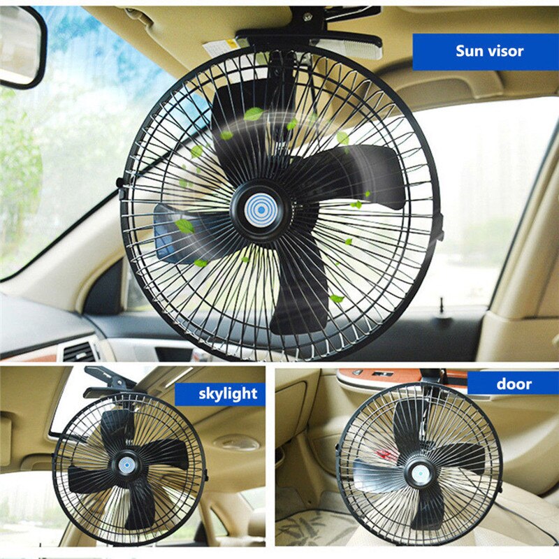 12V/24V Dashboard Oscillating Vehicle Car Van Truck Home Clip-On Fan 2 Speed Airflow Car Fans Clip on Oscillating Fan