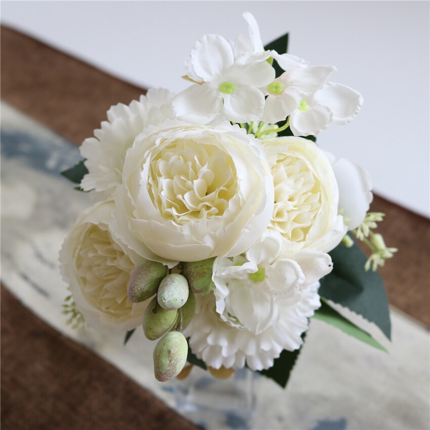 Rose pæon flok europæisk stil kunstige blomster dekorative silke pæoner til hjem hotel bryllup dekoration blomster: B